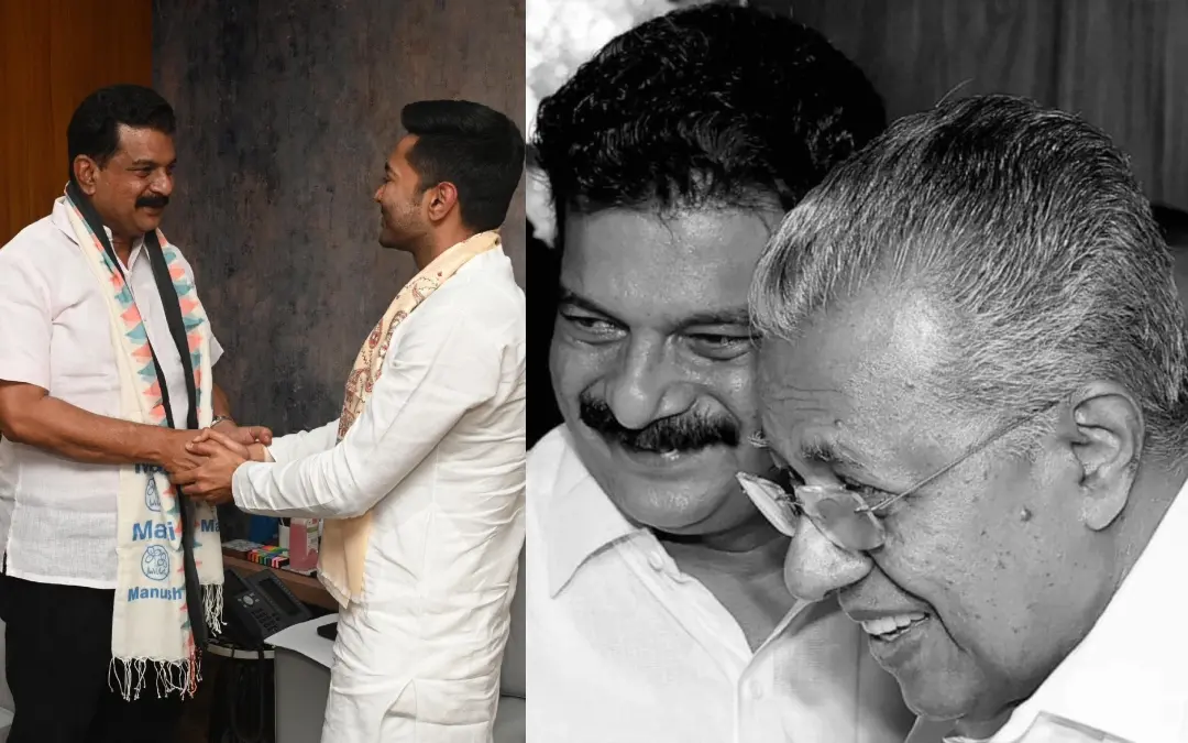 പി.വി. അന്വര് അഭിഷേക് ബാനര്ജിക്കൊപ്പം, പി.വി. അന്വര് പിണറായി വിജയനൊപ്പം | Photo: X/ AITC, Facebook/ PV Anvar