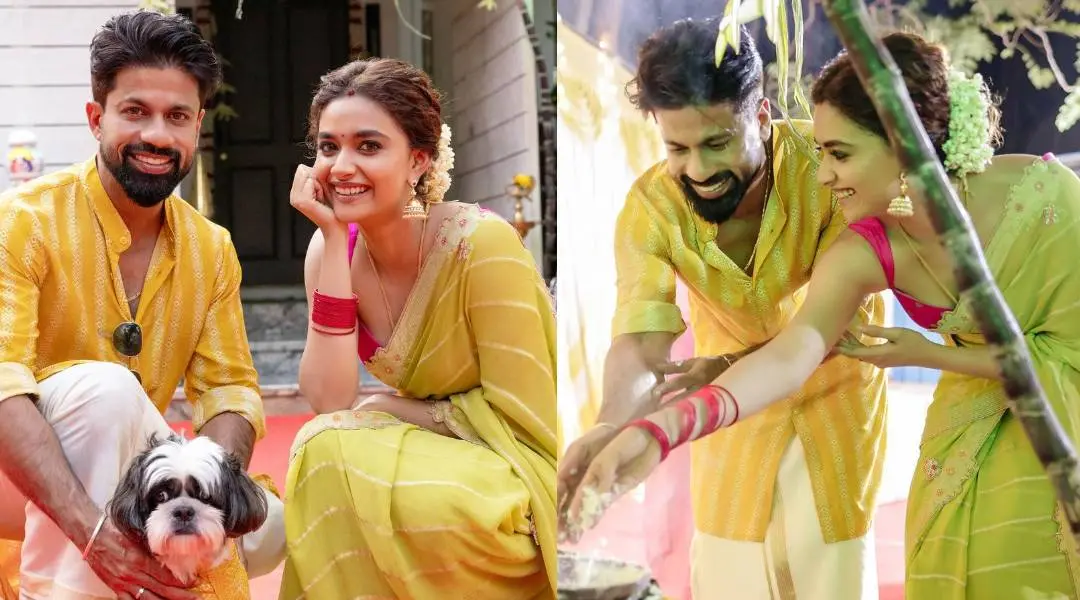 കീര്ത്തി സുരേഷും ഭര്ത്താവ് ആന്റണിയും പൊങ്കല് ആഘോഷത്തില്/Image: https://www.instagram.com/keerthysureshofficial/