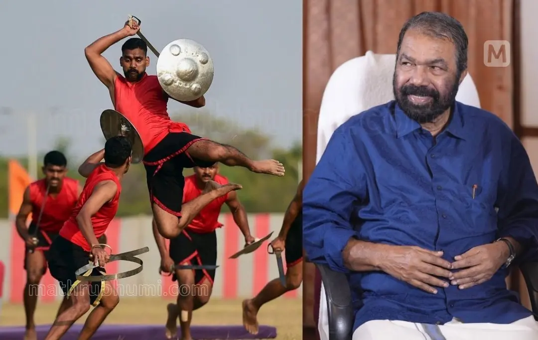 കളരിപ്പയറ്റ് - Photo: PTI | മന്ത്രി വി. ശിവന്കുട്ടി - Photo: Jaivin T Xavier, Mathrubhumi