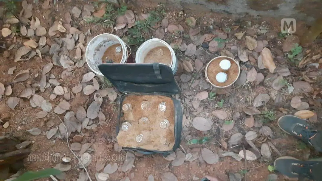 വളയത്ത് കലുങ്കിനടിയില്നിന്ന് കണ്ടെടുത്ത സ്റ്റീല് ബോംബുകള് | Photo: Special Arrangement