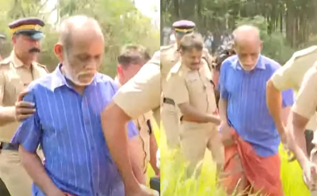 ചെന്താമരയെ തെളിവെടുപ്പിനെത്തിച്ചപ്പോള് | Screengrab: Mathrubhumi News