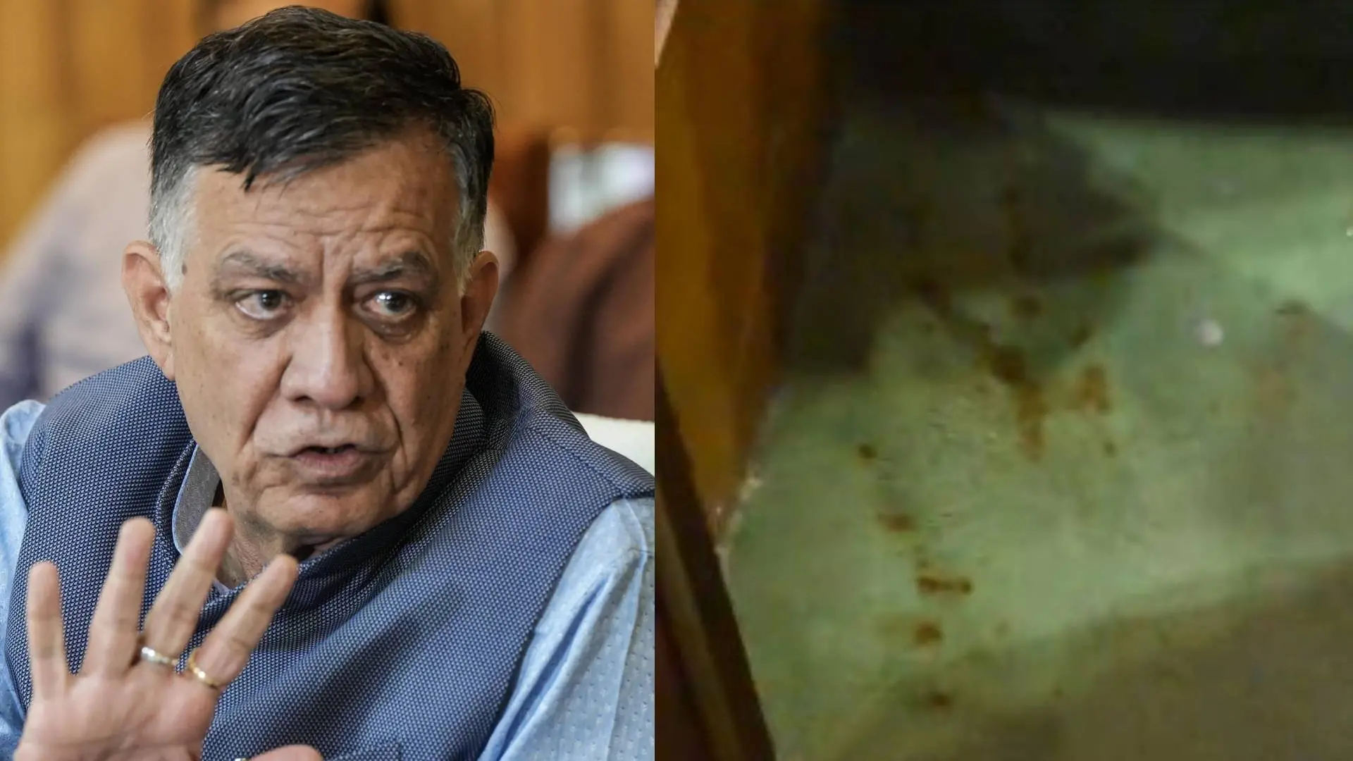 ഉത്തര് പ്രദേശ് നിയമസഭയ്ക്കുള്ളില് പാന്മസാല ചവച്ചുതുപ്പിയതിന്റെ ദൃശ്യം, സ്പീക്കര് സതീഷ് മഹാന | Photo: screengrab from ani video, ANI