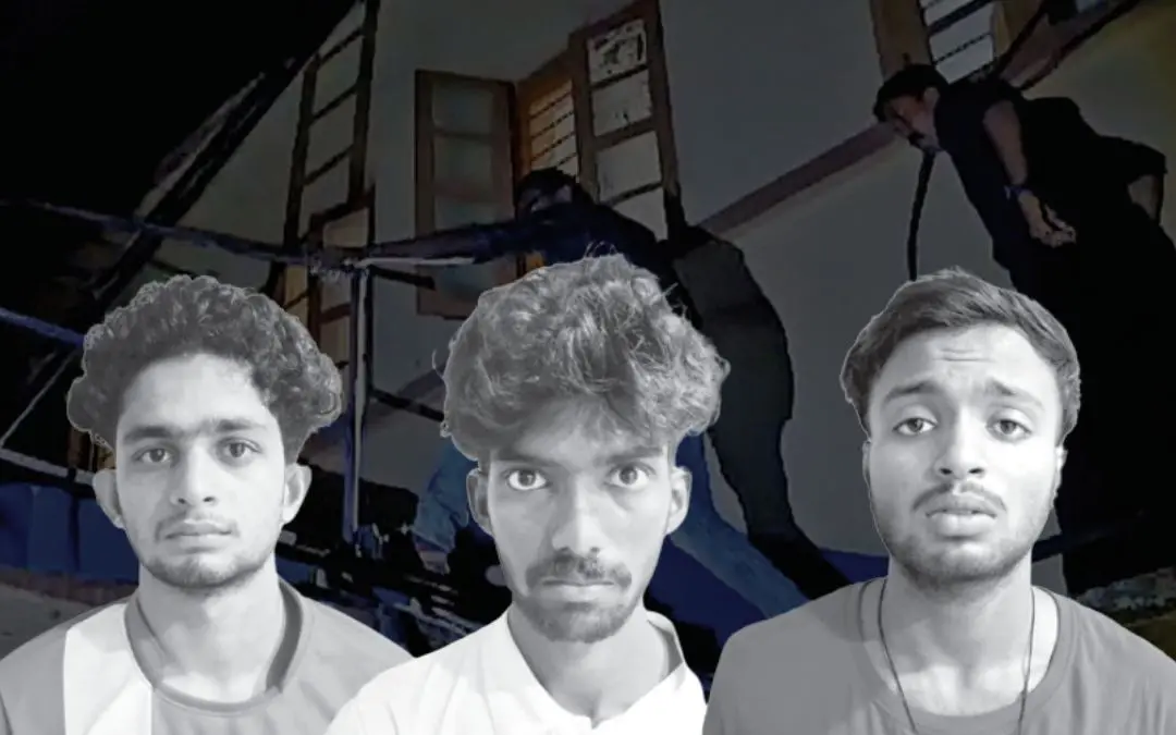 അറസ്റ്റിലായ എം. ആകാശ്, അഭിരാജ്, ആദിത്യന് | Photo: Special Arrangement
