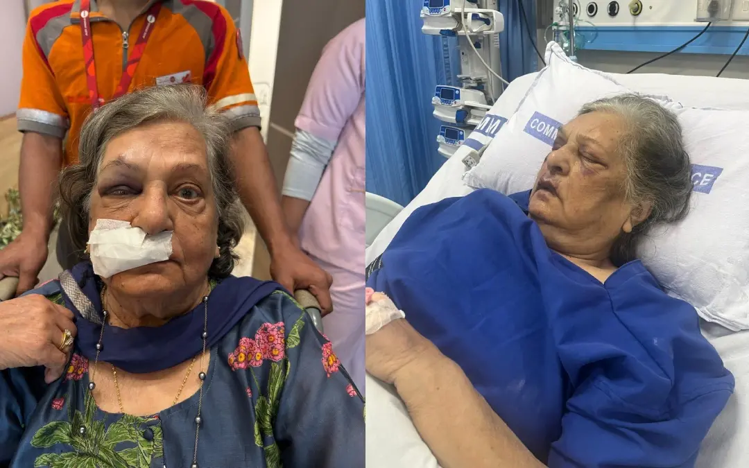 വയോധിക വിമാനത്താവളത്തില്‍ വീണ് പരിക്കേറ്റപ്പോഴുള്ള ദൃശ്യം, ഐ.സി.യുവില്‍ ചികിത്സയില്‍ | Photo: X/ Parul Kanwar