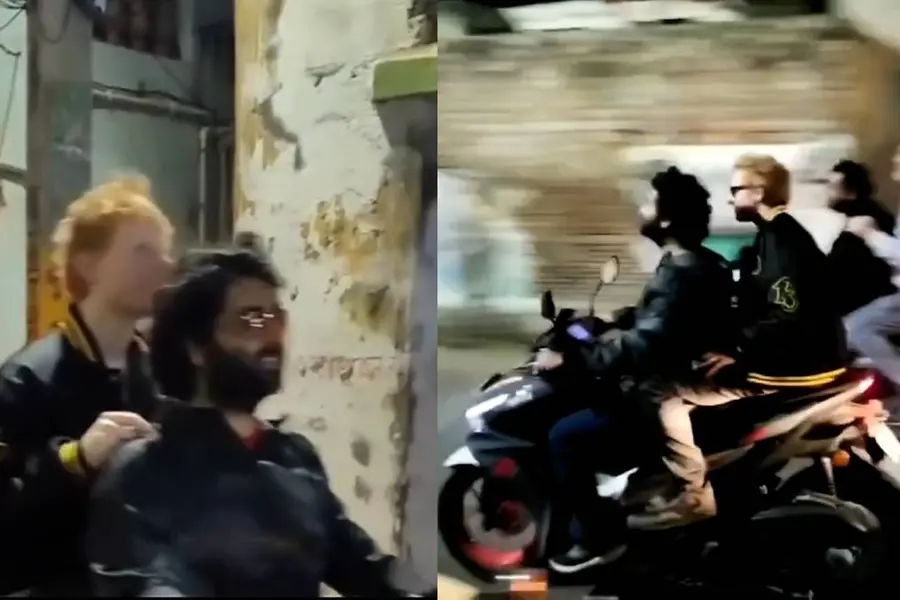 'രണ്ട് ലെജൻഡുകൾ ഒറ്റ ഫ്രെയിമിൽ'; വൈറലായി ഷീറന്റെയും അരിജിത്തിന്റെയും സ്കൂട്ടർ യാത്ര