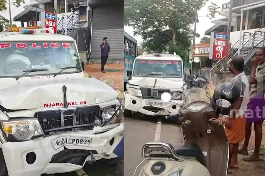 പോലീസ് ജീപ്പിന്റെ ടയർ പൊട്ടി മിനി ലോറിയിലേക്ക് ഇടിച്ചു കയറി; 3 പേർക്ക് പരിക്ക്