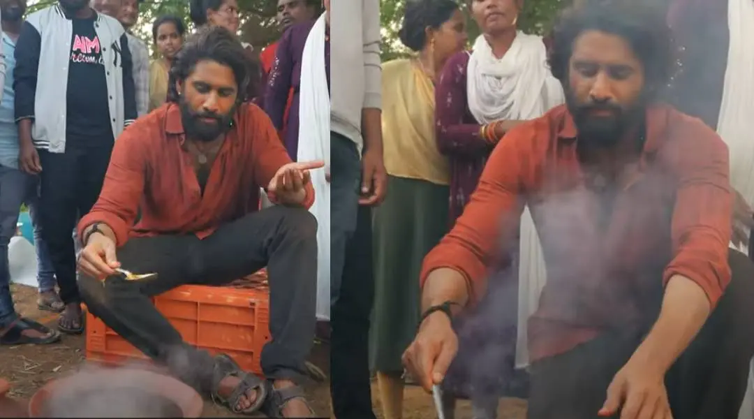 നാഗചൈതന്യ തണ്ടേല് സെറ്റില് പാചകം ചെയ്യുന്നു