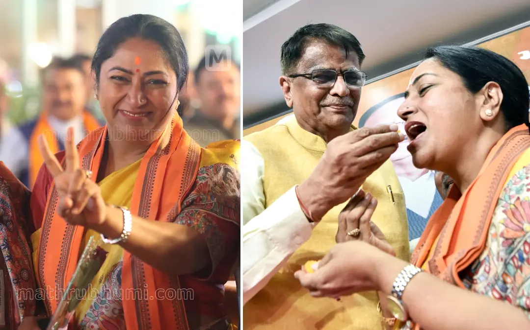 1. നിയുക്ത ഡൽഹി മുഖ്യമന്ത്രി രേഖ ഗുപ്ത, 2. ഡൽഹി മുഖ്യമന്ത്രിയായി പ്രഖ്യാപിക്കപ്പെട്ട രേഖ ഗുപ്തയ്ക്ക് മധുരം നൽകുന്ന ബി.ജെ.പി. കേന്ദ്ര നിരീക്ഷകൻ ഓം പ്രകാശ് ധൻകർ | ചിത്രങ്ങൾ: 1. സാബു സ്കറിയാച്ചൻ / മാതൃഭൂമി, 2. എ.എൻ.ഐ.