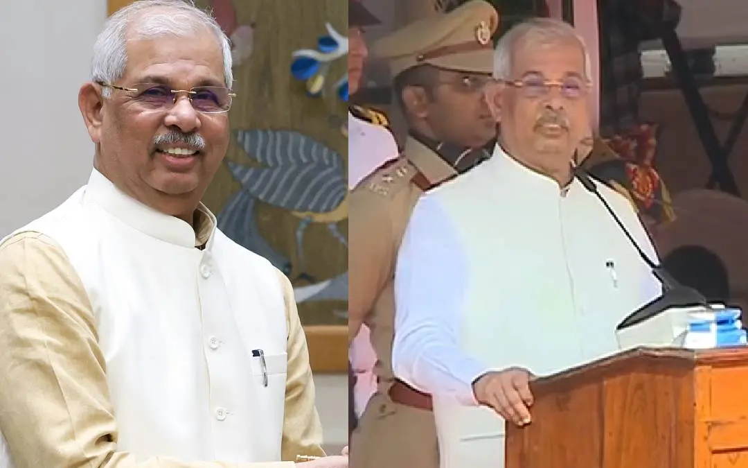 ഗവർണർ രാജേന്ദ്ര അർലേക്കർ,റിപബ്ലിക് ദിനപരേഡിൽ ഗവർണർ സംസാരിക്കുന്നു | Photo: ANI,Mathrubhumi News