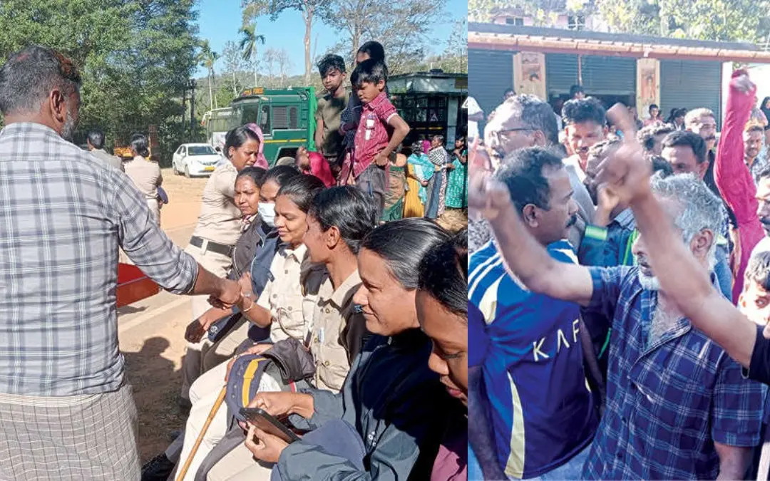 കടുവഭീതിയൊഴിഞ്ഞ ആശ്വാസത്തിൽ ദൗത്യത്തിൽ പങ്കെടുത്ത ഉദ്യോഗസ്ഥർക്കു അഭിവാദ്യമർപ്പിക്കുന്ന പ്രദേശവാസികൾ