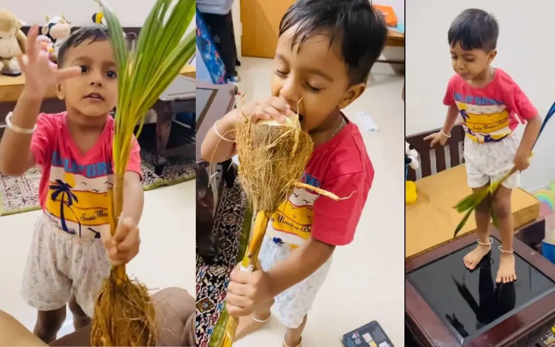 പൊങുമായി ഇന്ദുലേഖയുടെ മകൻ ചന്തു | Photo: Instagram / iamindulekha