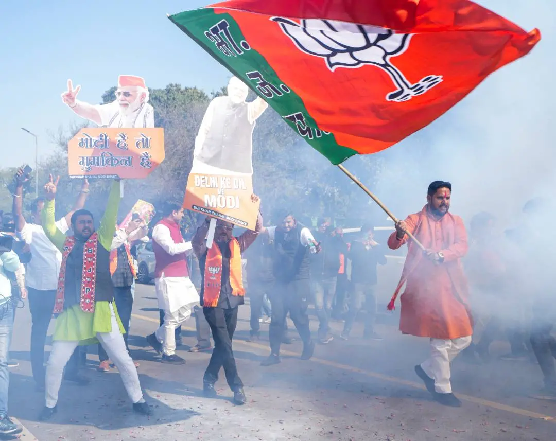 ബി.ജെ.പിയുടെ ആഹ്ലാദപ്രകടനം | Photo: PTI
