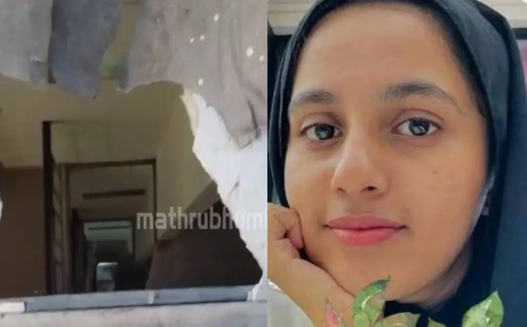 അപകടം സംഭവിച്ച ഭാഗം(ഇടത്ത്) മരിച്ച വിദ്യാര്ഥിനി(വലത്ത്) | Screengrab: Mathrubhumi News