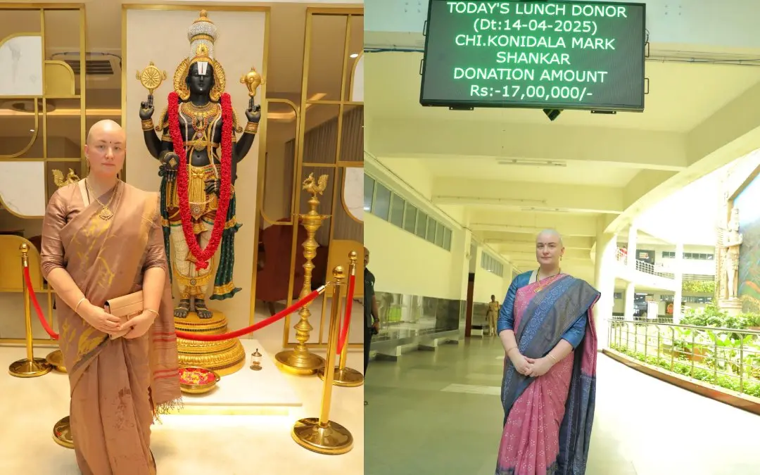 അന്ന തിരുപ്പതി സന്ദര്ശിച്ച് തലമുണ്ഡനം ചെയ്തപ്പോള്, അന്നദാനവഴിപാട് നടത്തിയശേഷമുള്ള ചിത്രം | Photo: X/ Surya Reddy