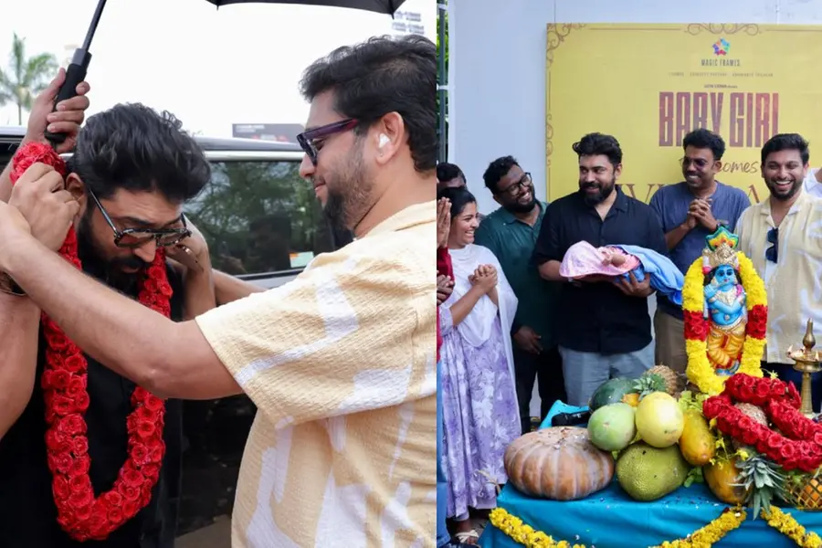 നിവിന്‍ പോളിയുടെ വിഷു ആഘോഷം 'ബേബി ഗേള്‍' സെറ്റില്‍; നായകനെ വരവേറ്റ് സംവിധായകനും കൂട്ടരും