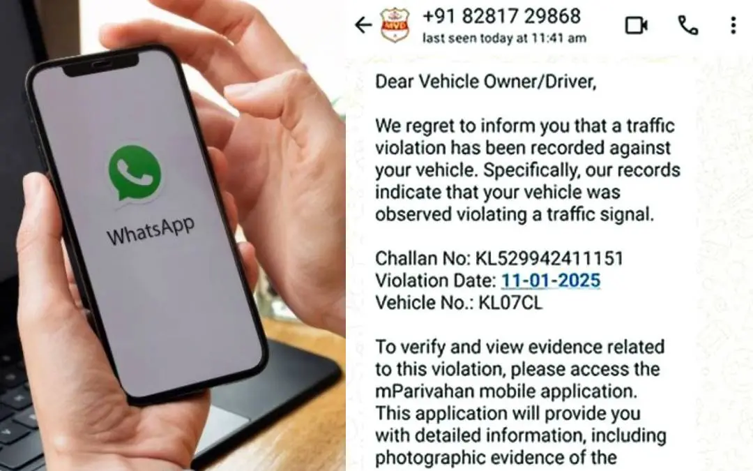 Representative Image, ട്രാഫിക് നിയമലംഘനം നടത്തിയെന്നുകാട്ടി എറണാകുളം സ്വദേശിക്ക് വാട്സാപ്പിൽ ലഭിച്ച സന്ദേശം