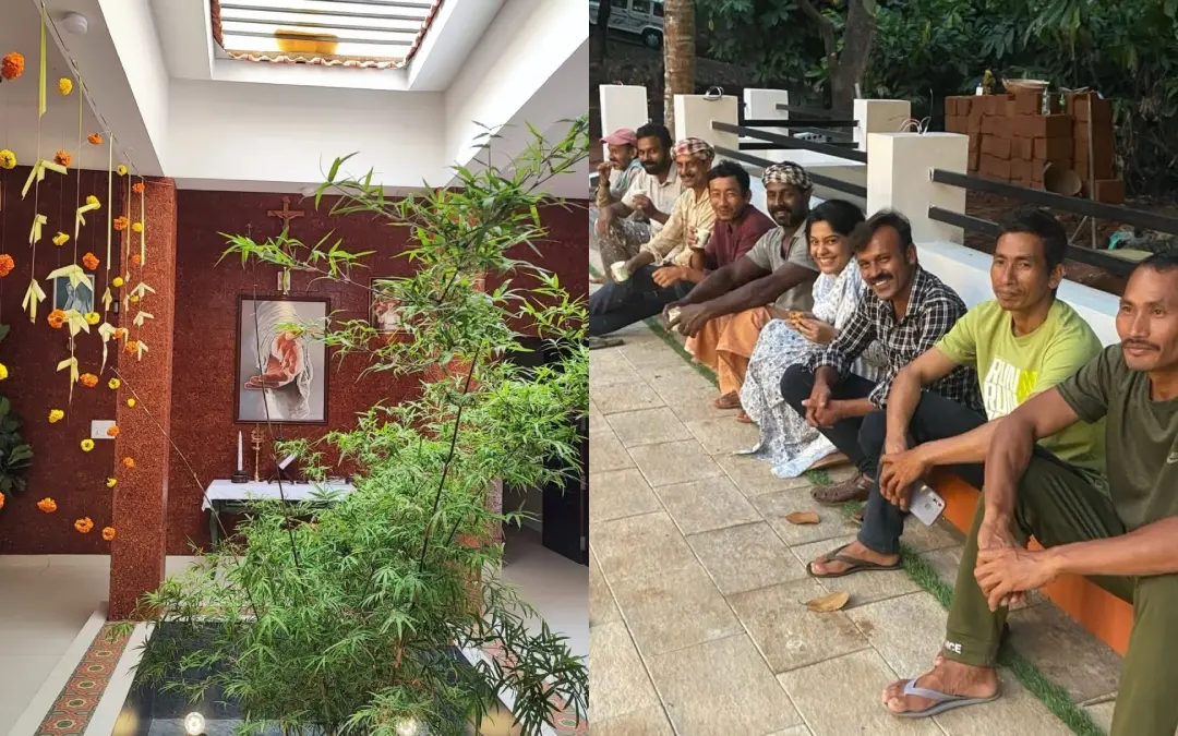 വീടിന്റെ ചിത്രം, നടി നിര്‍മാണ തൊഴിലാളികള്‍ക്കൊപ്പം  | Photo: Instagram/ Archana Kavi