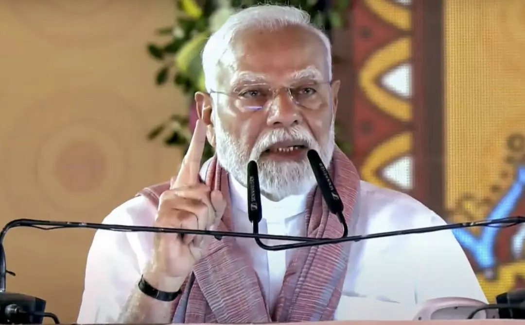 പ്രധാനമന്ത്രി നരേന്ദ്രമോദി ബിഹാറിലെ മധുബനിയില്‍ സംസാരിക്കുന്നു | Photo: PTI