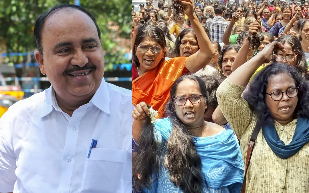 ആര്. ചന്ദ്രശേഖരന്, സമരം ചെയ്യുന്ന ആശാവര്ക്കര്മാര് | Photo: PTI