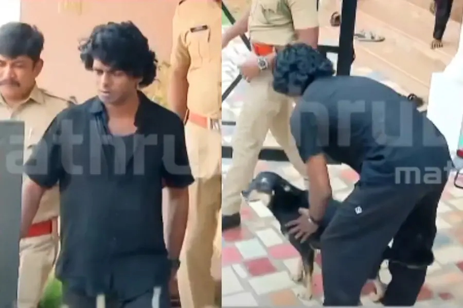 തൃശ്ശൂരിലെ വീട്ടിലും തെളിവെടുപ്പ്; അരികിലെത്തിയ വളര്ത്തുനായയെ കൈയിലെടുത്ത് ഓമനിച്ച് വേടന്