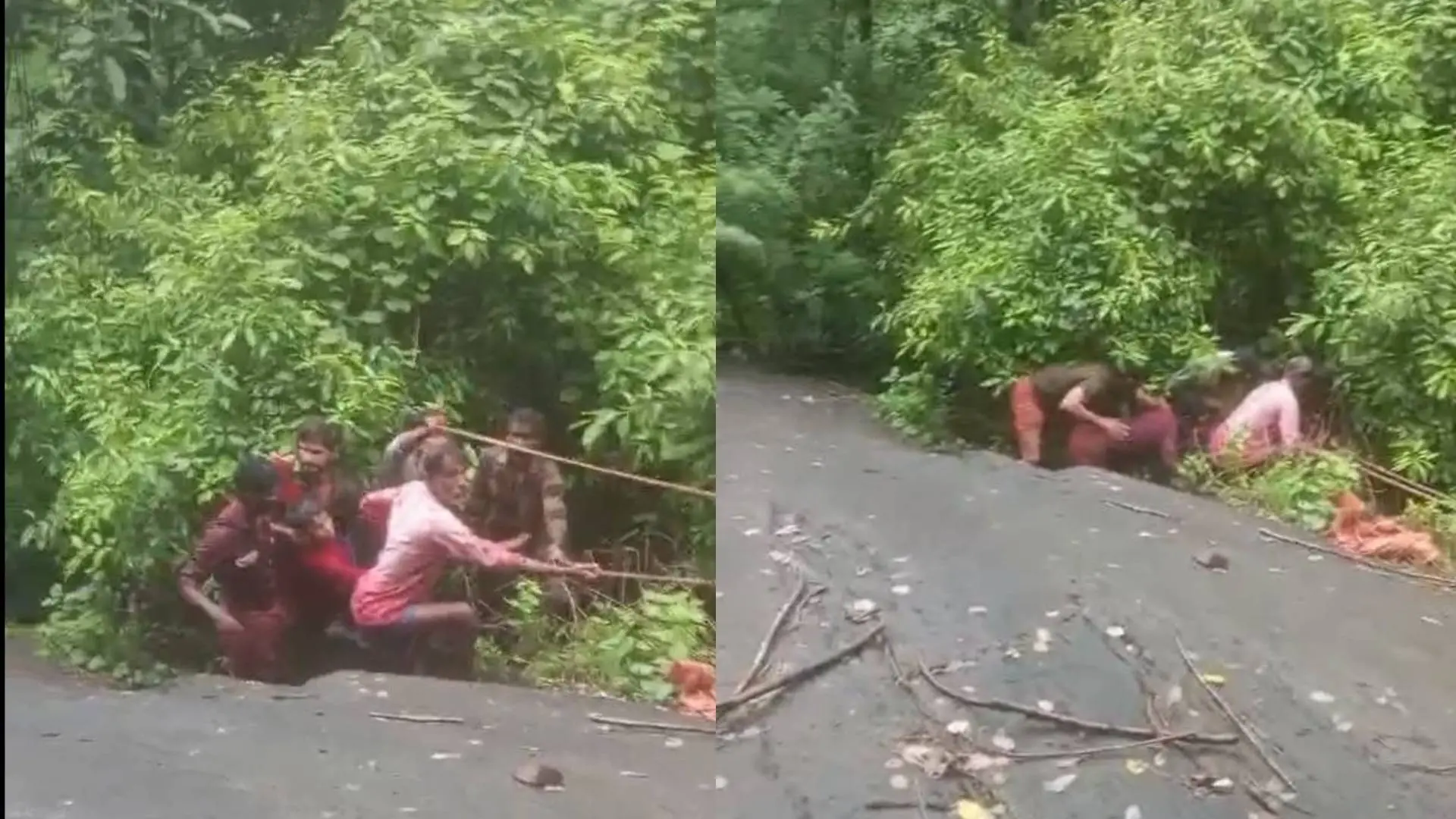 കുട്ടിയെ രക്ഷപ്പെടുത്തി മുകളിലേക്കെത്തിക്കുന്നു