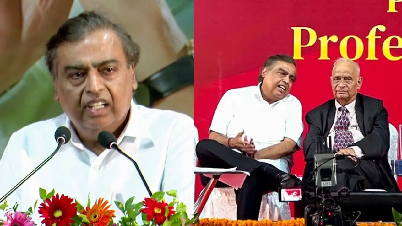 1. മുകേഷ് അംബാനി 2. മുകേഷ് അംബാനിയും പ്രൊഫ എം.എം ശര്മയും | Photo - ANI