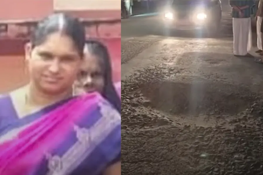 റോഡിലെ കുഴിയിൽപ്പെട്ട് തെറിച്ചുവീണ അങ്കണവാടി ജീവനക്കാരി ലോറി കയറി മരിച്ചു; അപകടം പാലക്കാട്