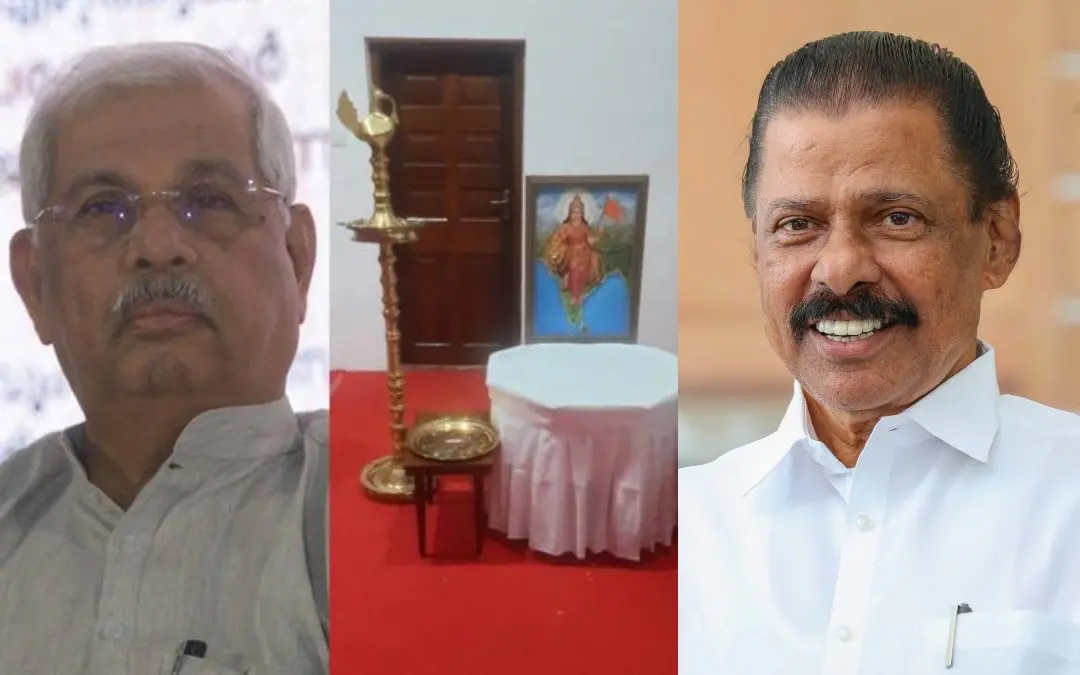 ഗവര്ണര് രാജേന്ദ്ര അര്ലേക്കര്, രാജ്ഭവനിലെ ഭാരതാംബയുടെ ചിത്രം, എം.വി ഗോവിന്ദന് | Photo: special arrangement, mathrubhumi archives