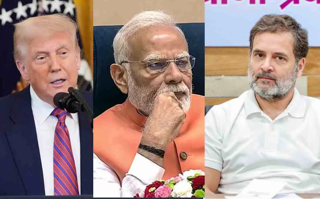 യുഎസ് പ്രസിഡന്റ് ഡൊണാള്ഡ് ട്രംപ്, പ്രധാനമന്ത്രി നരേന്ദ്ര മോദി, രാഹുല് ഗാന്ധി |ഫോട്ടോ:ANI,PTI