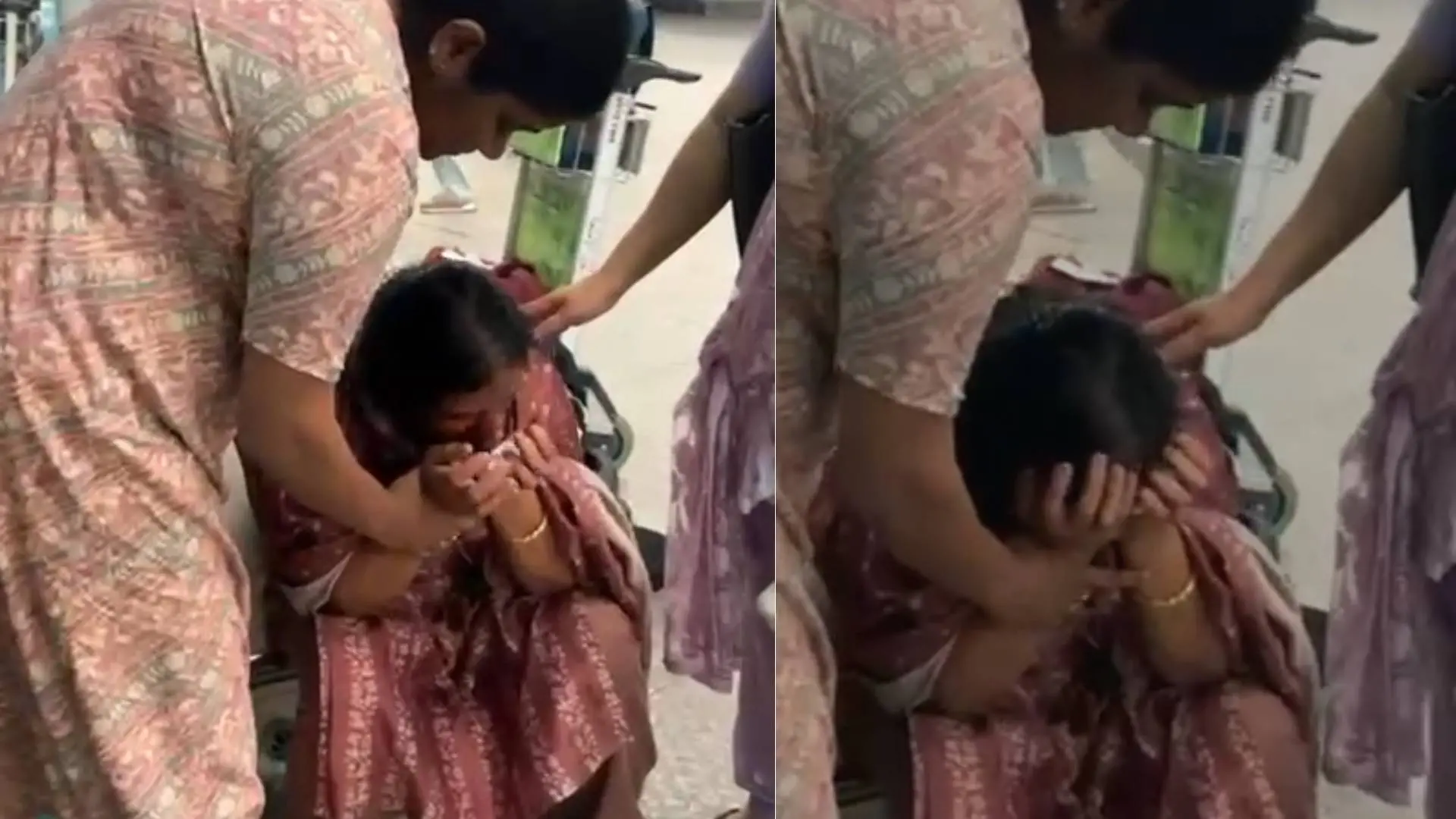 വിപഞ്ചികയുടെ മാതാവ് ഷാർജ വിമാനത്താവളത്തിൽ എത്തിയപ്പോൾ | Photo: Screengrab