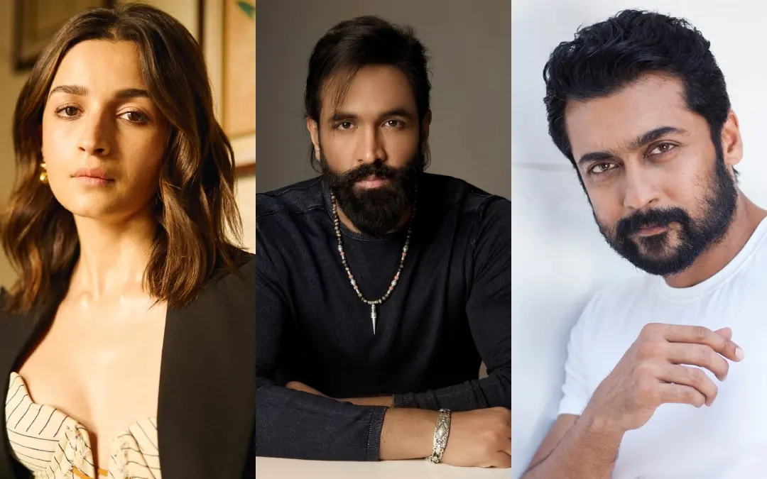ആലിയ ഭട്ട്, വിഷ്ണു മഞ്ചു, സൂര്യ | Photo: Facebook/ Alia Bhatt, Vishnu Manchu, Suriya Sivakumar