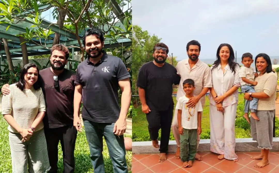 കാർത്തി, സൂര്യ, ജ്യോതിക എന്നിവർക്കൊപ്പം സംവിധായകൻ തരുൺ മൂർത്തിയും കുടുംബവും | ഫോട്ടോ: INSTAGRAM