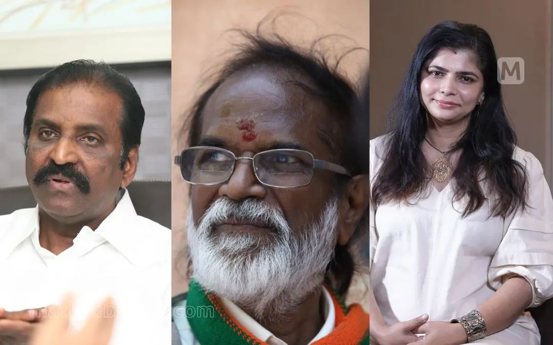 വൈരമുത്തു, ​ഗം​ഗൈ അമരൻ, ചിന്മയി | ഫോട്ടോ: വി. രമേഷ്, ജെയ്‌വിന്‍ ടി. സേവ്യര്‍ \ മാതൃഭൂമി