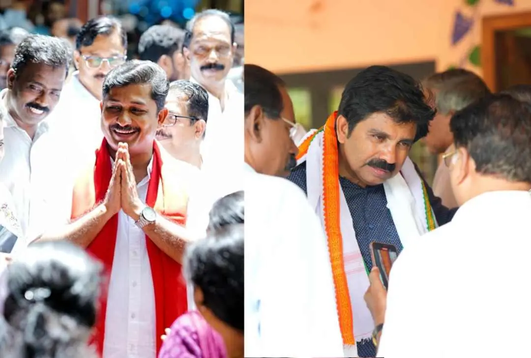 എല്‍ഡിഎഫ് സ്ഥാനാര്‍ഥി എം.സ്വരാജും യുഡിഎഫ് സ്ഥാനാര്‍ഥി ആര്യാടന്‍ ഷൗക്കത്തും