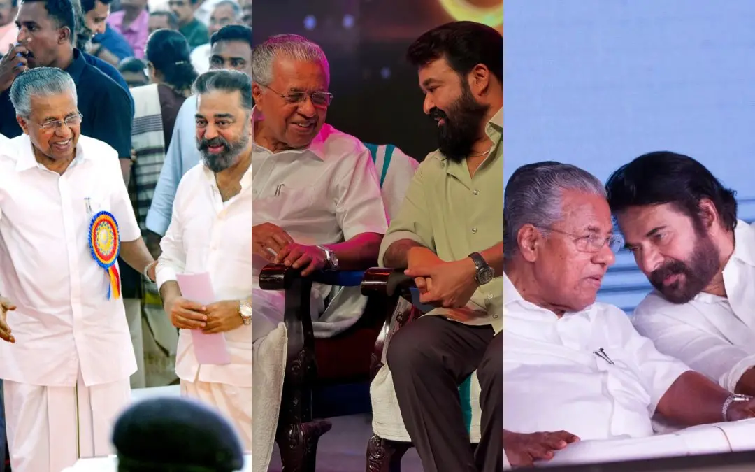 കമല്‍ ഹാസന്‍ പിണറായി വിജയനൊപ്പം, മോഹന്‍ലാല്‍ പങ്കുവെച്ച ചിത്രം, മമ്മൂട്ടി ഷെയര്‍ ചെയ്ത ചിത്രം | Photo: Mathrubhumi, Facebook/ Mohanlal, Mammootty