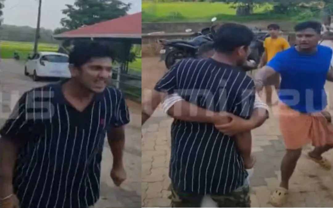 ആക്രമത്തിന് ശ്രമിക്കുന്ന യുവാവ്, പിടിച്ചുമാറ്റുന്ന നാട്ടുകാർ | Photo: Screengrab/ Mathrubhumi News