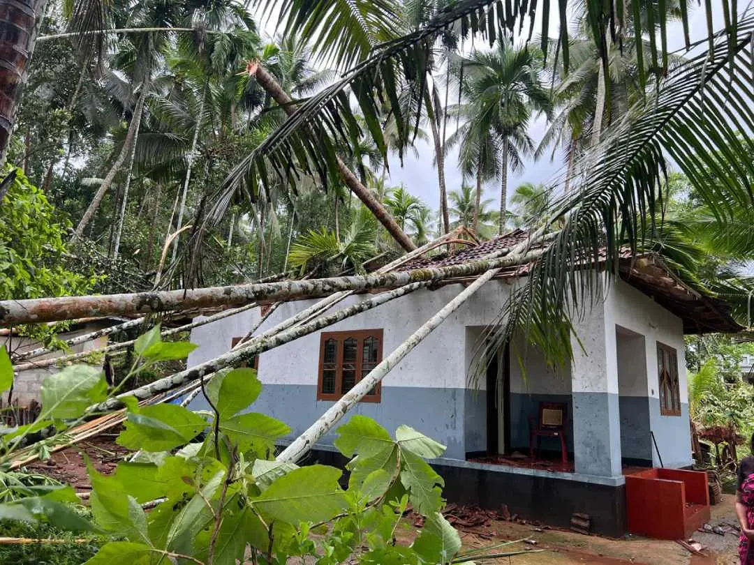 മടവൂര് മേഖലയിലുണ്ടായ മിന്നില് ചുഴലിയില് മരം വീട് തകര്ന്ന വീട്