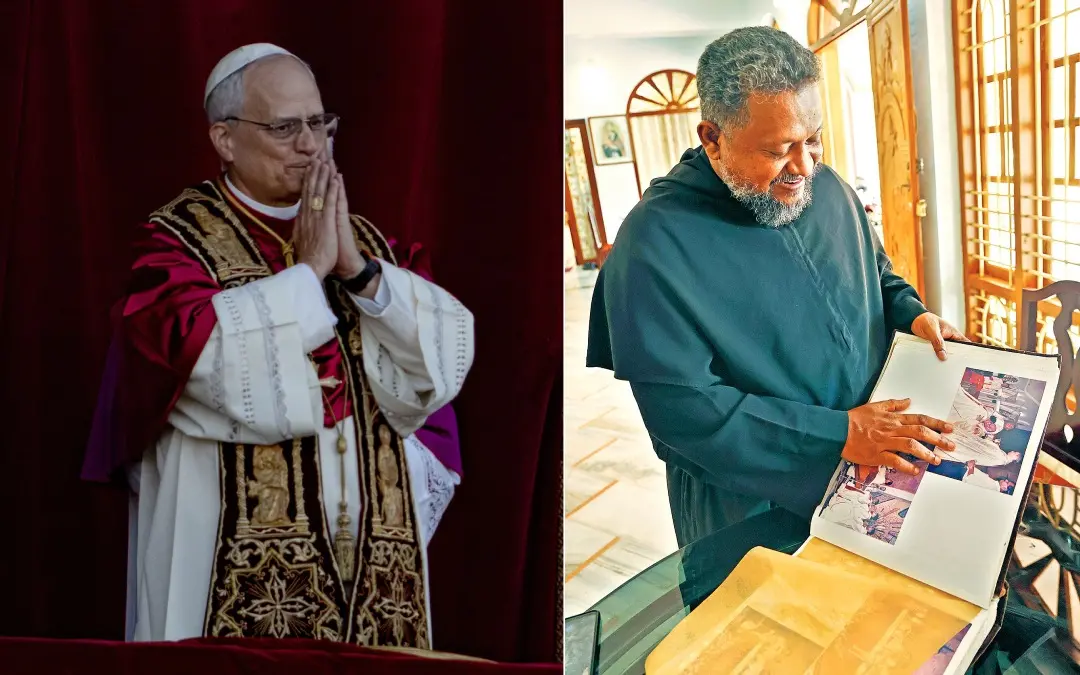 • മാർപാപ്പ ലിയോ പതിന്നാലാമനിൽനിന്ന് വൈദിക പട്ടം സ്വീകരിച്ച മുതിരപ്പാടം സെയ്ന്റ് അഗസ്റ്റിൻസ് സ്റ്റഡി ഹൗസിലെ ഫാ. ജോൺ ബോസ്കോ കൂട്ടുതറ താൻ മാർപാപ്പയിൽനിന്ന് പട്ടം സ്വീകരിക്കുന്ന ആൽബത്തിലെ ഫോട്ടോ നോക്കുന്നു