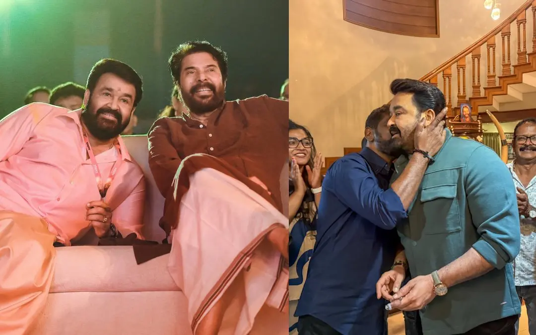 മമ്മൂട്ടി മോഹന്ലാലിനൊപ്പം, ആന്റണി പെരുമ്പാവൂര് പങ്കുവെച്ച മോഹന്ലാലിന്റെ പിറന്നാള് ആഘോഷത്തിന്റെ ചിത്രം | Photo: Facebook/ Mammootty, Antony Perumbavoor