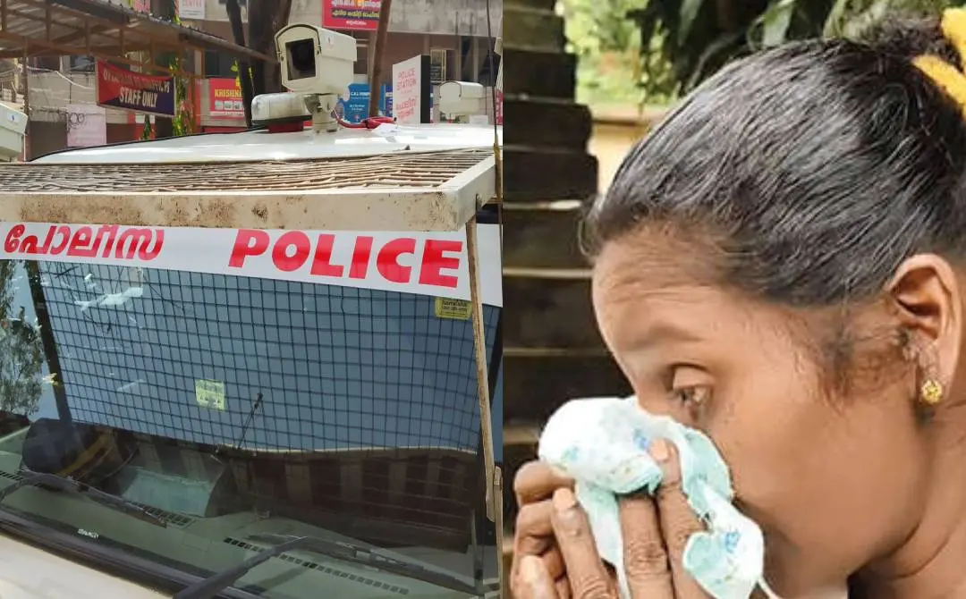 പ്രതീകാത്മക ചിത്രം(ഇടത്ത്) പോലീസ് സ്റ്റേഷന് അനുഭവം വിവരിക്കുമ്പോള് വിതുമ്പുന്ന ബിന്ദു(വലത്ത്)
