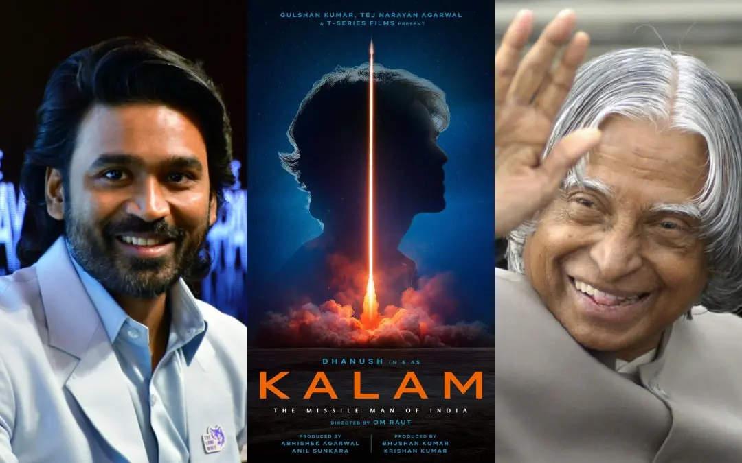 ധനുഷ്, ചിത്രത്തിന്റെ അനൗണ്സ്മെന്റ് പോസ്റ്റര്, എപിജെ അബ്ദുള് കലാം | Photo: ANI, Instagram/ Om Raut, AFP