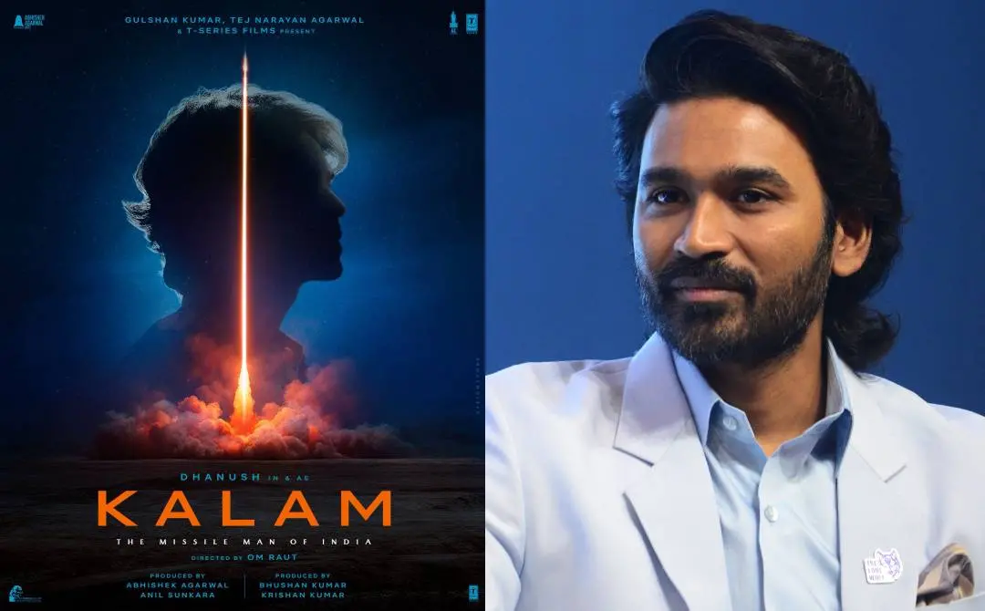 കലാം എന്ന ചിത്രത്തിന്റെ ടൈറ്റിൽ പോസ്റ്റർ, ധനുഷ് | ഫോട്ടോ: X, AFP
