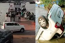 ജങ്കാറിൽ കയറ്റുന്നതിനിടെ നിയന്ത്രണം വിട്ട കാർ പുഴയിൽ പതിച്ചു | Video