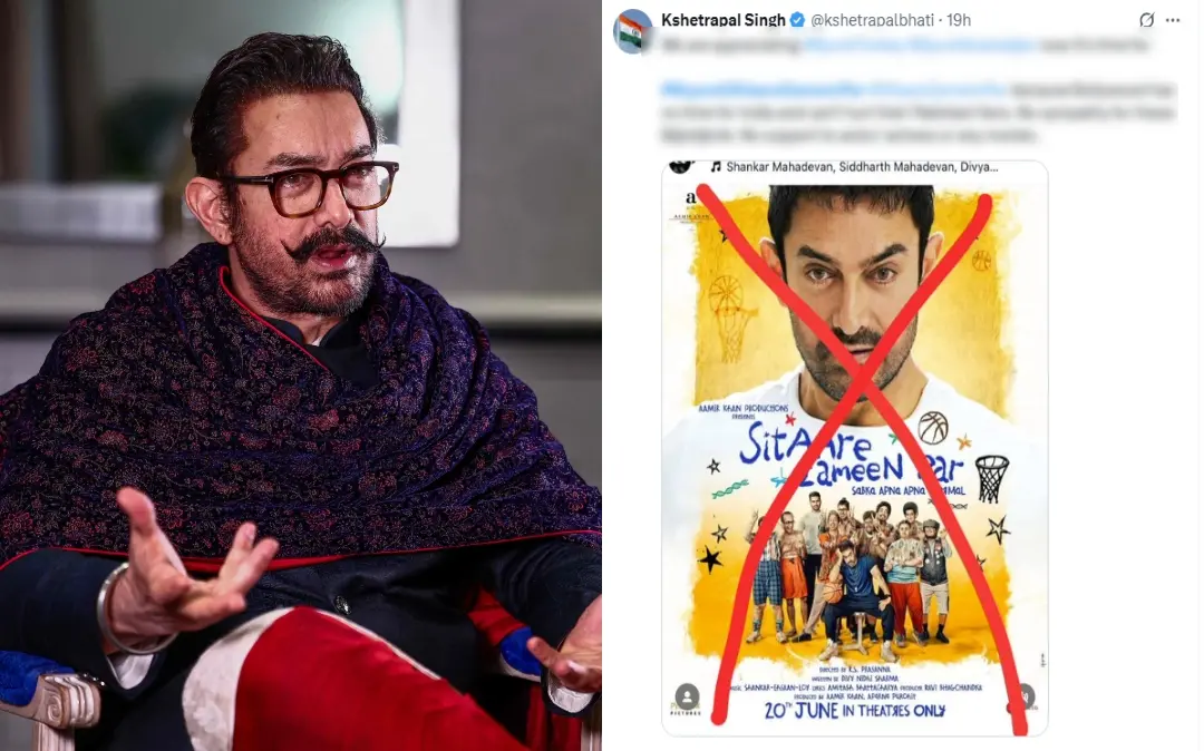 ആമിർ ഖാൻ, സിതാരേ സമീൻ പർ എന്ന ചിത്രം ബഹിഷ്കരിക്കണമെന്ന് ആവശ്യപ്പെടുന്ന ഒരു എക്സ് പോസ്റ്റ് | Photos: AFP, Screen grab of X post