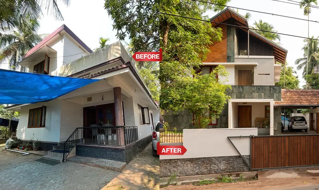 പഴയവീടും പുതുക്കി പണിത വീടും | Photo: Special arrangement