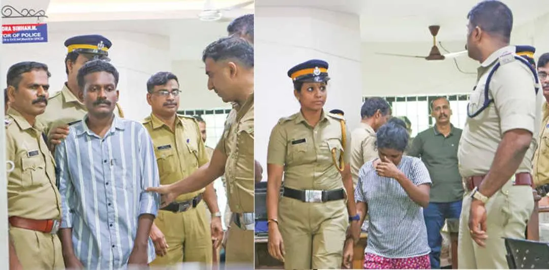 അനീഷയെയും ഭവിനെയും ചോദ്യം ചെയ്യലിനായി കൊണ്ടുവന്നപ്പോള്.|Photo: print edition