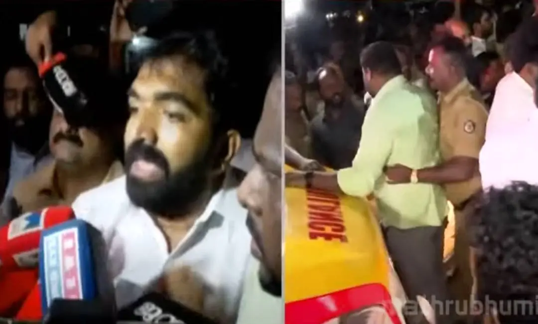 മാധ്യമങ്ങളോട് സംസാരിക്കുന്ന ചാണ്ടി ഉമ്മന് എംഎല്എ ( ഇടത്), കോണ്ഗ്രസ് പ്രവര്ത്തകര് പ്രതിഷേധിക്കുന്നു ( വലത്)