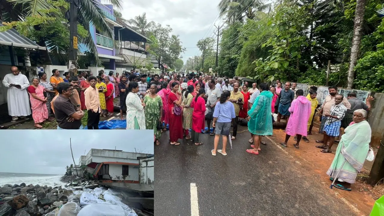 കടലേറ്റത്തില് പ്രതിഷേധിക്കുന്ന കണ്ണമാലിയിലെ ജനങ്ങള് | ഫോട്ടോ: ജെയ്വിന് ടി. സേവ്യര്