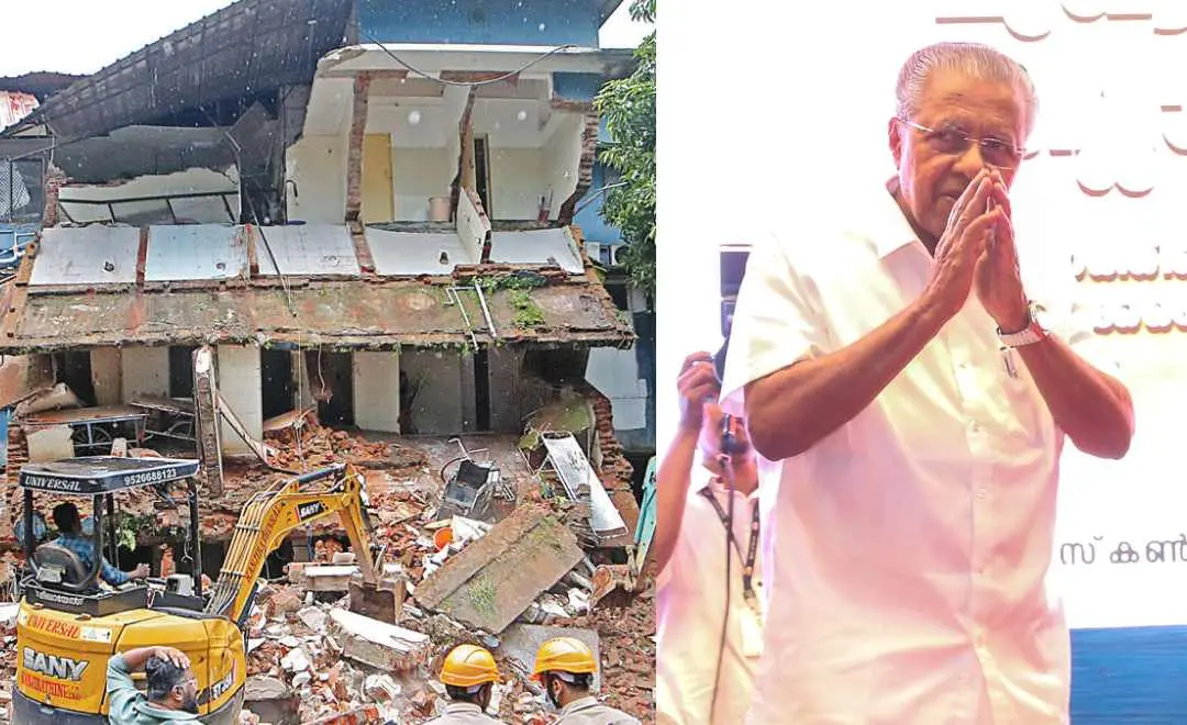 കോട്ടയം മെഡിക്കല് കോളേജില് തകര്ന്നുവീണ കെട്ടിടം, മുഖ്യമന്ത്രി പിണറായി വിജയന് |ഫോട്ടോ:മാതൃഭൂമി