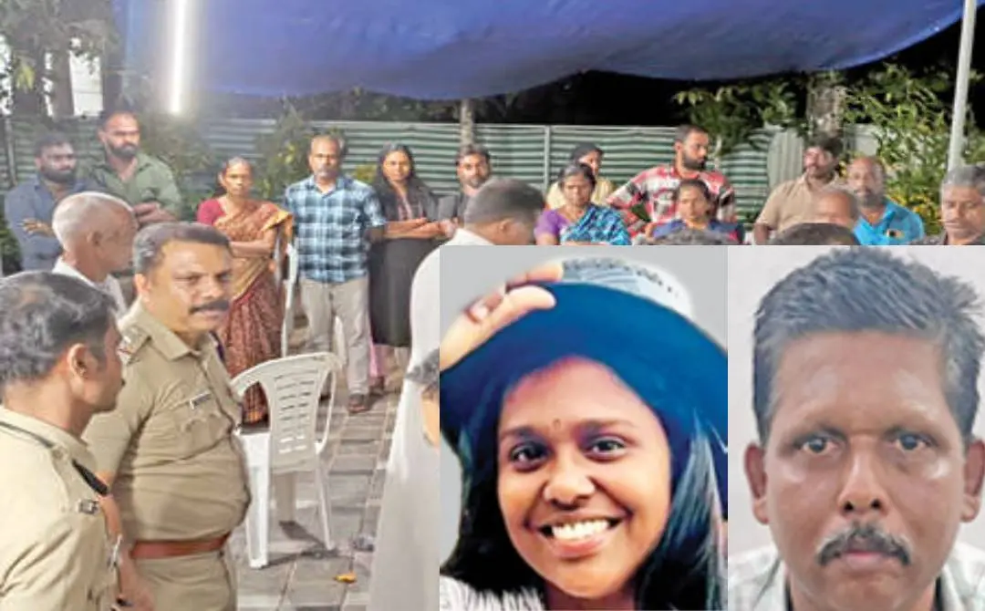 മണ്ണഞ്ചേരി ഇന്സ്പെക്ടര് ടോള്സണ് പി. ജോസഫിന്റെ നേതൃത്വത്തില് പോലീസ് ഓമനപ്പുഴ കുടിയാംശ്ശേരില് എയ്ഞ്ചല് ജാസ്മിന്റെ വീട്ടിലുള്ളവരെ ചോദ്യംചെയ്യാന് എത്തിയപ്പോള്. ഇന്സെറ്റില് കൊല്ലപ്പെട്ട എയ്ഞ്ചല് ജാസ്മിന്, പിതാവ് ജോസ്മോന്